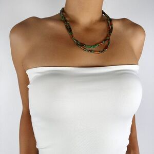 Vintage Y2K Brown Beaded Layered Necklace - Bohemian Hippie Fairycore Jewelry